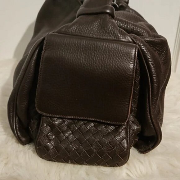 Authentic Bottega Veneta dark chocolate Intrecciato Cervo Cocker Satchel Hobo - Picture 3 of 13